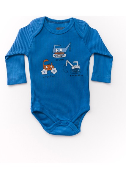 Unisex Bebek Organik Iş Makinesi Desenli Mavi Fitilli Zıbın Takım fiyatları