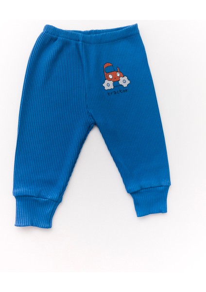Unisex Bebek Organik Iş Makinesi Desenli Mavi Fitilli Zıbın Takım modelleri