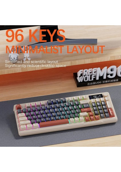 Ziyoulang M96 Bluetooth/2.4g Kablosuz Klavye Işıklı USB Type-C Kablolu Şarj Gösterge Panelli