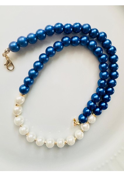 Mavi Beyaz Tasarım Inci Kolye fiyatları