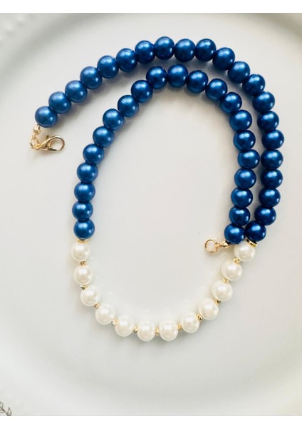 Mavi Beyaz Tasarım Inci Kolye modelleri