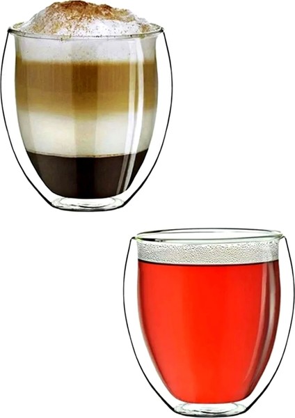 2'li Çift Cidarlı Bardak 200 ml Ev Ofis Çay Fincanı Kahve Sunum Bardağı Dayanıklı Kupa Cam Bardak fırsatları