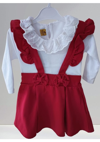 Kız Çocuk Kırmızı Etek ve Beyaz Body 2li Alt Üst Takım Yıl başi kirmizi Elbise fiyatları