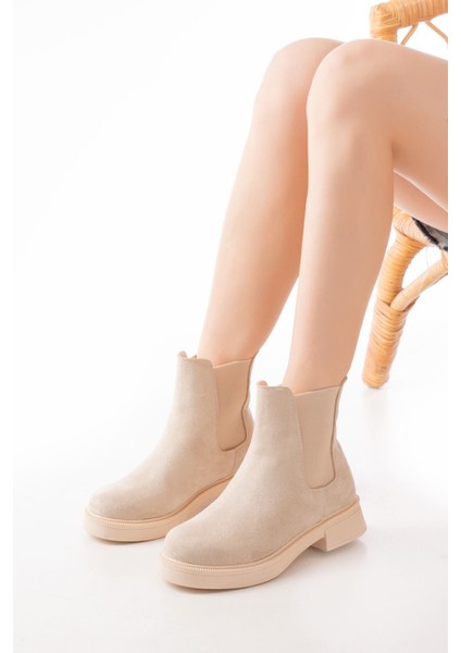Bej Süet Lastikli Günlük Kadın Bot Bayan BOT86596 fiyatları