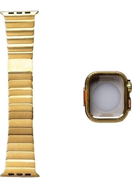 Apple Watch 7 45MM Uyumlu KRD-126 Sert Kasa Koruyuculu Metal Kordon