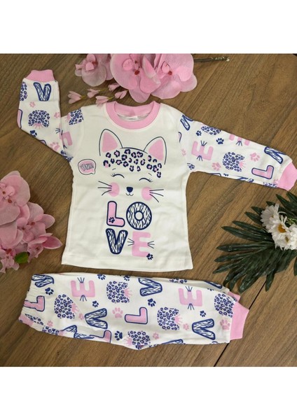 Lionkids Kadın / Kız 3 Yaş Sevimli Kedi Baskılı Kız Çocuk Pijama