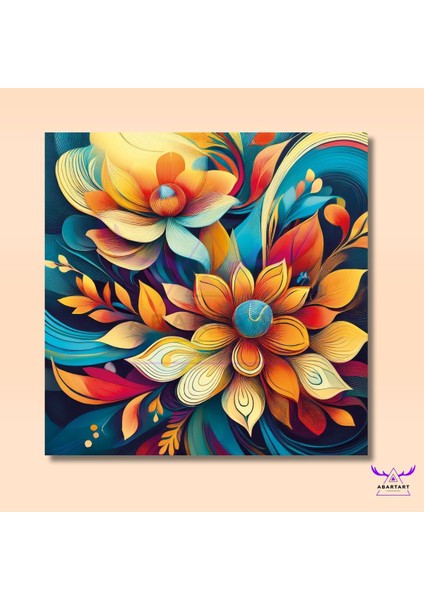 Tekli Kare Kanvas Salon Tablosu Mandala Turuncu Mavi Çiçekler fiyatları