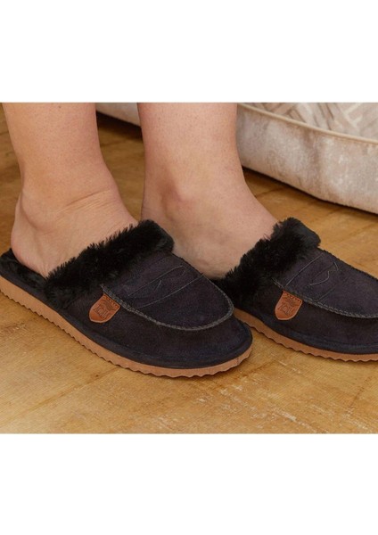 28 Kadın Kürklü Ev Terliği-Siyah