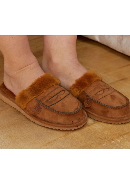 28 Kadın Kürklü Ev Terliği-Camel