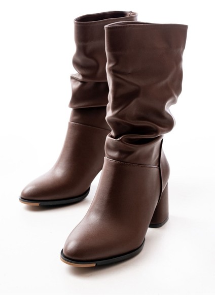 RS-2430 Kahverengi Topuklu Körüklü Günlük Kadın Bot modelleri