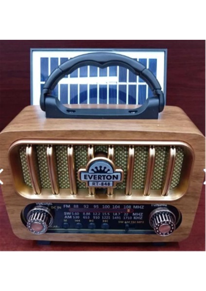 RT-848 Güneş Enerjili Panelli Bluetooth Fm-Usb-Tf Card-Aux Nostaljik Radyo
