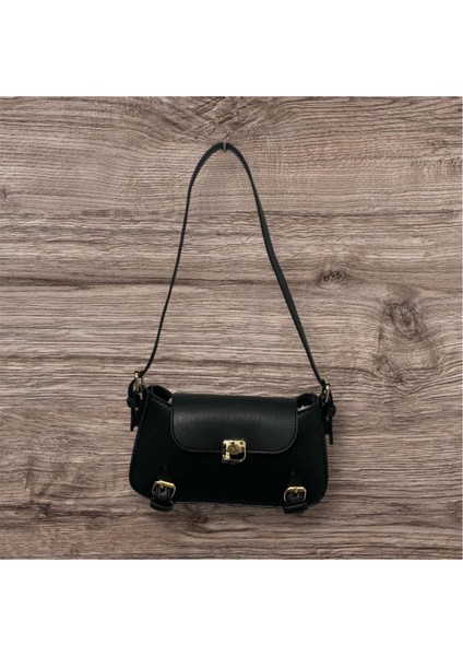 Worldstore Çift Kemerli Aksesuarlı Mini El ve Omuz Çantası Siyah