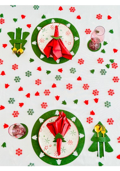 Yılbaşı Temalı Yeşil Amerikan Servisi 8 Kişilik,yılbaşı Temalı Yeşil Supla Seti,yılbaşı Masa Dekoru,masa Süslemeleri