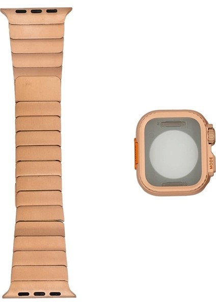 Apple Watch 7 45MM Uyumlu KRD-126 Sert Kasa Koruyuculu Metal Kordon