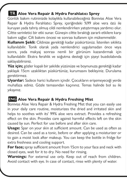 Aleovera S.O.S Nemlendirici Yatıştırıcı Vücut Bakım Spreyi % 99 Aloevera & Panthenol - Allantoin indirimleri