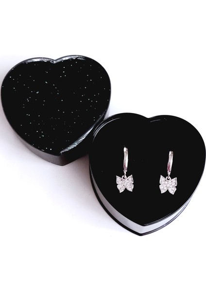 Gümüş Kalp Kutulu Kelebek Tasarım Kadın Küpe Öğretmenler Günü Hediye