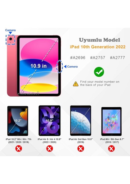 Apple iPad 10. Nesil 10.9inç Kılıf Flip Cover Kalem Bölmeli Akıllı Uyku Modlu Standlı Kapaklı Arkası Renkli Pc Case / 2022 / A2696 / A2757 / A2777