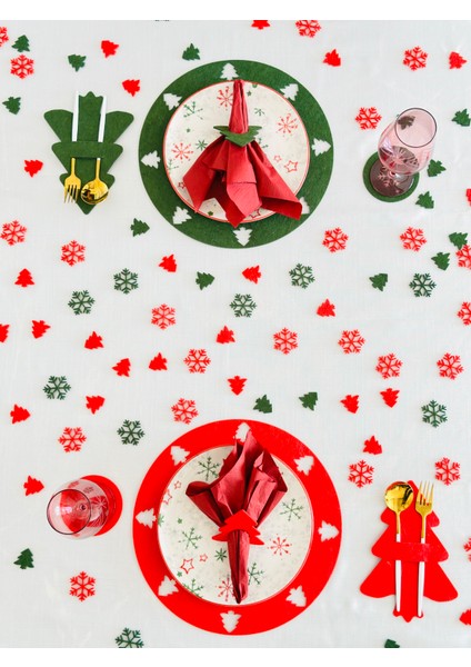 Yılbaşı Temalı Kırmızı Yeşil Karışık 2 Kişilik Amerikan Servisi,yılbaşı Temalı Supla,peçetelik,bardak Altlığı,masa Süsleri