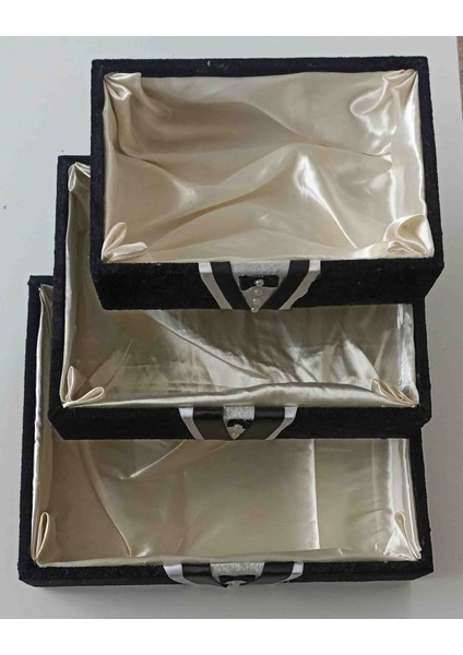 Ahşap Kadife Kaplı 3 Lü Damat Traş Kutusu Bohçalık Çeyizlik Organizer fiyatları