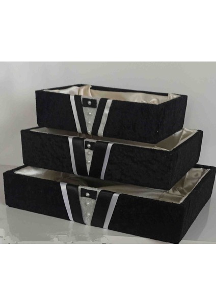 Ahşap Kadife Kaplı 3 Lü Damat Traş Kutusu Bohçalık Çeyizlik Organizer modelleri