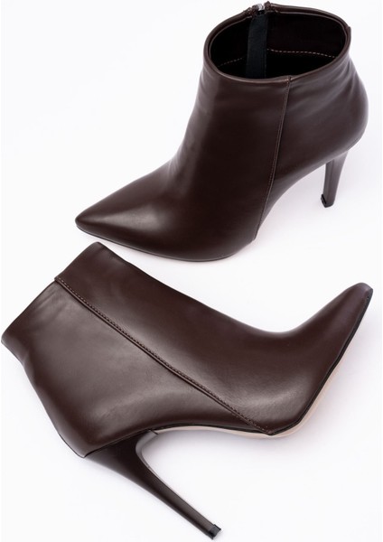 VRT-4802 Kahverengi Yüksek Ince Topuklu Fermuarlı Kadın Bot fiyatları