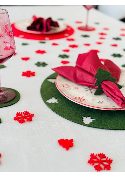 Yılbaşı Temalı Kırmızı Yeşil Karışık 4 Kişilik Amerikan Servisi,yılbaşı Temalı Supla,peçetelik,bardak Altlığı,masa Süsleri fiyatları