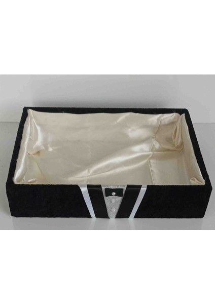 Ahşap Kadife Kaplı Damat Traş Kutusu Bohçalık Çeyizlik Organizer