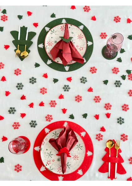 Yılbaşı Temalı Kırmızı Yeşil Karışık 8 Kişilik Amerikan Servisi,yılbaşı Temalı Supla,peçetelik,bardak Altlığı,masa Süsleri fırsatları