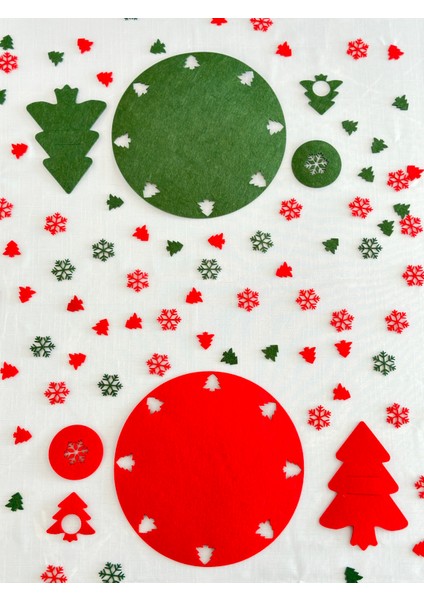 Yılbaşı Temalı Kırmızı Yeşil Karışık 12 Kişilik Amerikan Servisi,yılbaşı Temalı Supla,peçetelik,bardak Altlığı,masa Süsleri fiyatları