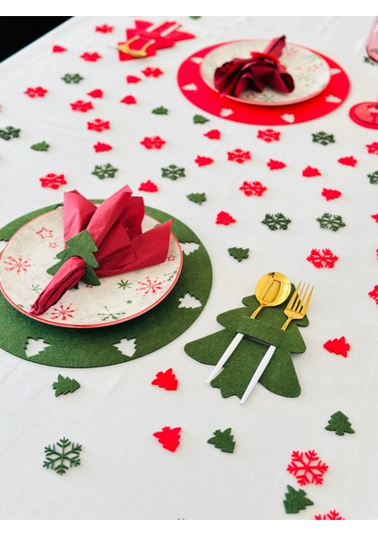 Yılbaşı Temalı Kırmızı Yeşil Karışık 12 Kişilik Amerikan Servisi,yılbaşı Temalı Supla,peçetelik,bardak Altlığı,masa Süsleri fırsatları
