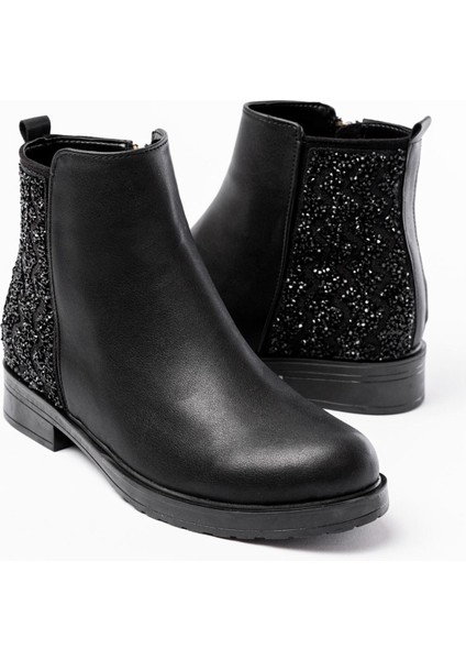 165-212 Siyah Taş Aksesuarlı Fermuarlı Günlük Kadın Bot