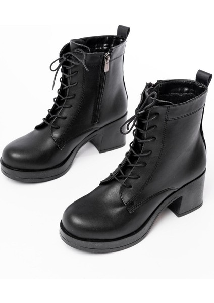 5109-3025 Siyah Bağcıklı Fermuarlı Kalın Topuklu Günlük Kadın Bot modelleri