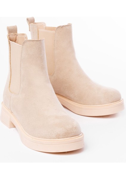 02-2137 Bej Süet Lastikli Günlük Kadın Bot modelleri