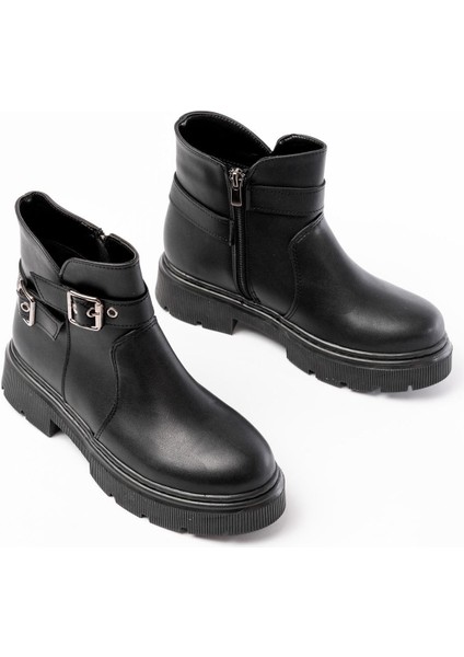 508-3037 Siyah Toka Aksesuarlı Fermuarlı Günlük Kadın Bot