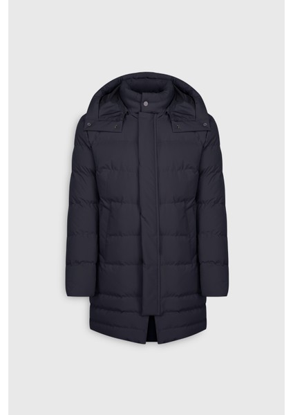 Standart Fit Normal Kesim Çıkma Kapüşon Dik Yaka Yan Cepli Kaban