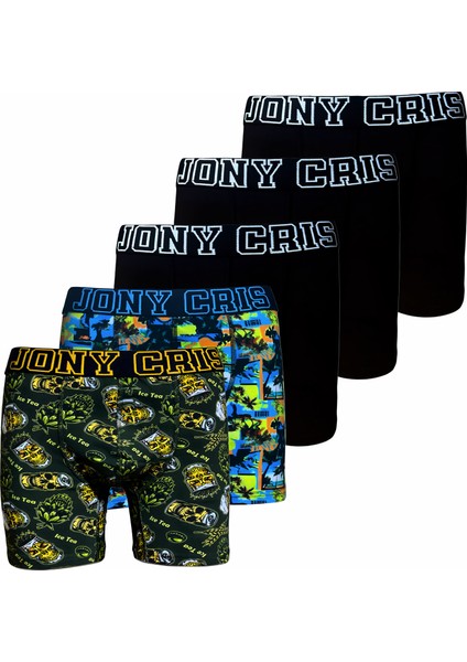 Pamuklu Esnek Dijital Baskılı Erkek Boxer Desenli 5’li Set