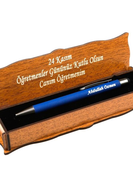 Öğretmenler Günü Hediyesi Kişiye Özel Ahşap Kutulu Isimli Tükenmez Kalem