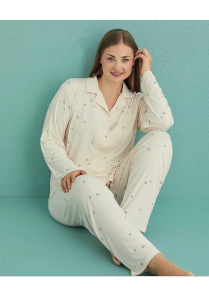 Milan Kumaş Uzun Kollu Büyük Beden Pijama Takımı