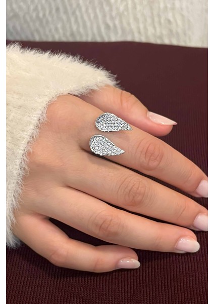 Zirkon Taşlı Melek Kanadı Model Ayarlanabilir Gold Kadın Yüzük