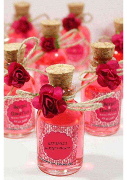25 Adet Çiçekli Hediyelik Kolonya Şişesi, Nikah Şekeri, Bebek Şekeri - KIRMIZI