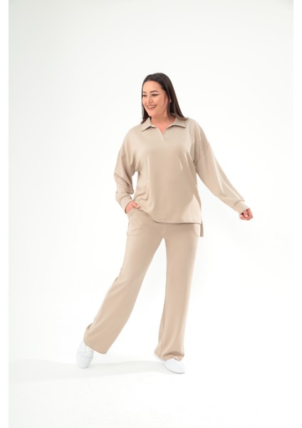 Kadın Büyük Beden Sho Kumaş Polo Yaka Taş Eşofman Takımı fiyatları