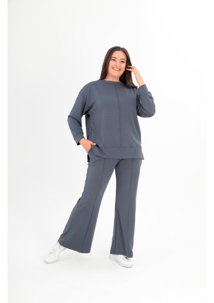 Kadın Büyük Beden Premium Sho Kumaş Ispanyol Paça Şık Füme Eşofman Takımı