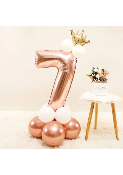 Rose Gold Kral Taçlı Rakam Folyo