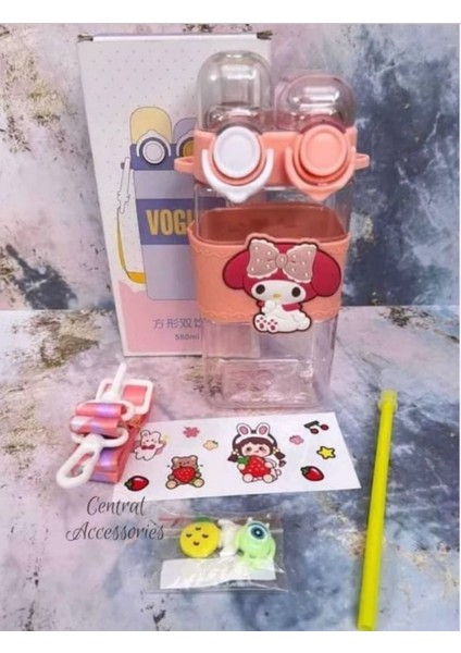 Sanrio Kawaii Kuromi Cinnamoroll My Melody Suluk Matara 3D Yapışkanlı Sticker Çift Hazneli Pipetli