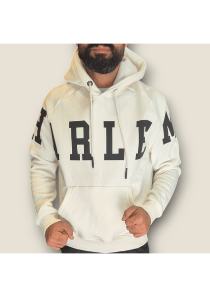 Beyaz Renk 3iplik Şardonlu Kapüşonlu Sweatshirt