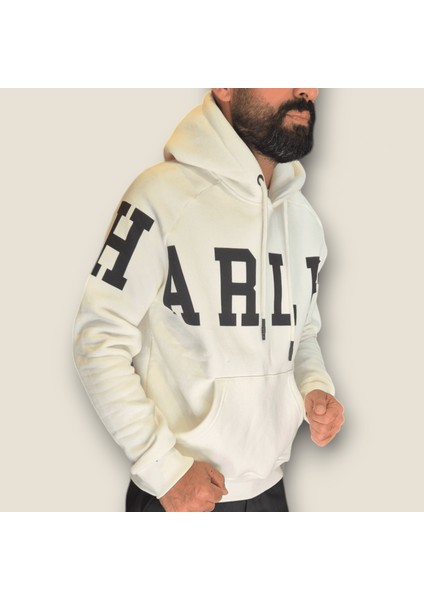 Beyaz Renk 3iplik Şardonlu Kapüşonlu Sweatshirt