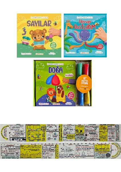 Ilk Oyun Hamuru Kitabım 3'lü Set / Sayılar - Hayvan Dostlarım - Doğa + Mat. Öğreten Cetvel
