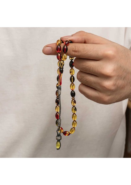 Gümüş 1000 Ayar Kazaz Püsküllü Sıkma Kehribar Tesbih fırsatları