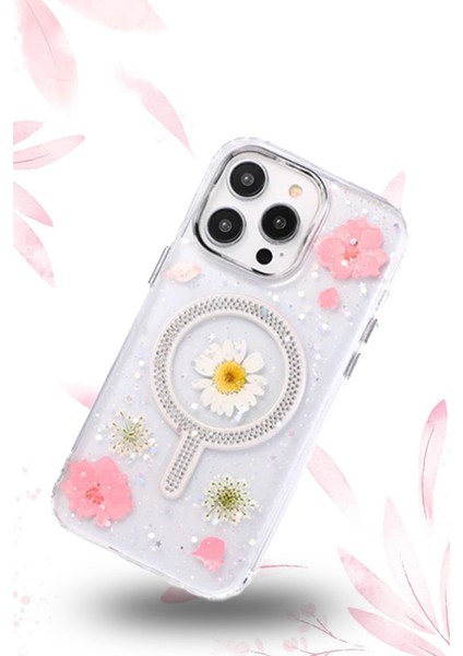 iPhone 15 Pro Max Flower Magsafe Kapak - Mor