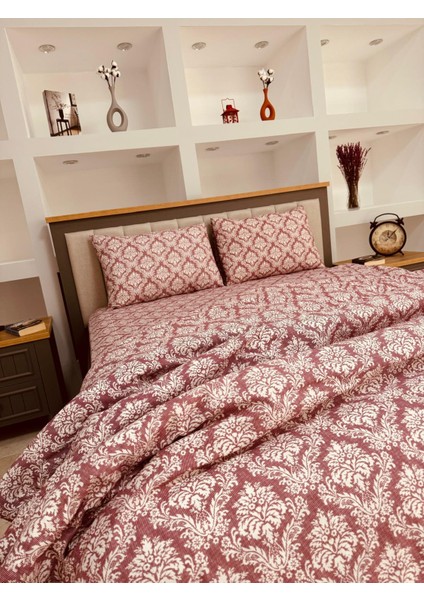 Çift Kişilik Nevresim Takımı Ottoman Serisi Mürdüm Desenli